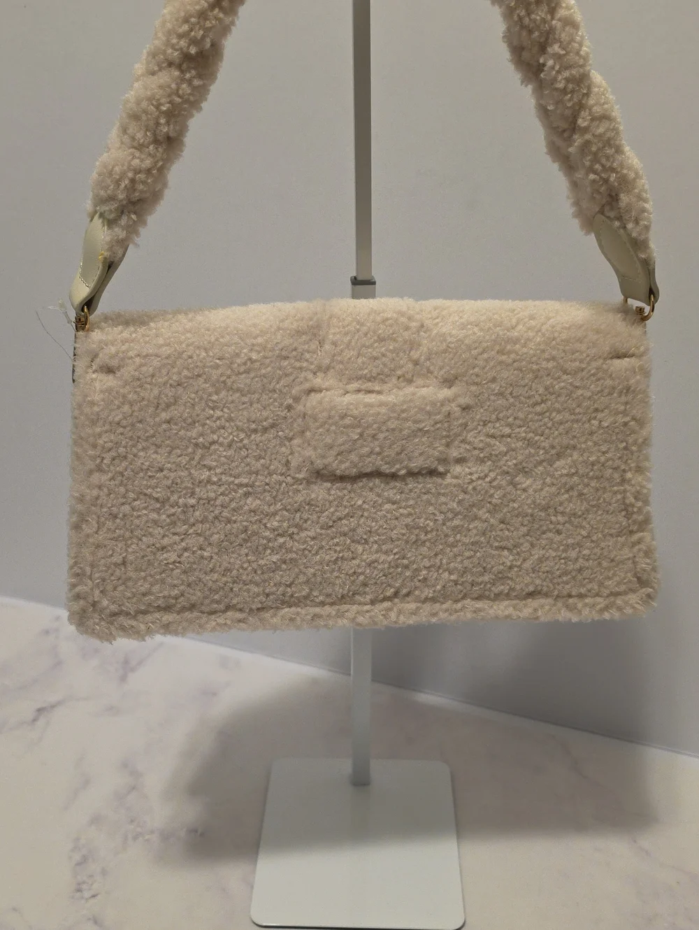 Moda Luxe Plush Shearling Shoulder Bag in Cream